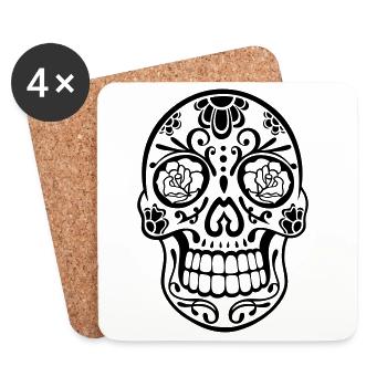 Sugar Skull floral – Día de los Muertos Totenkopf - Untersetzer (4er-Set) - Weiß - Vorne