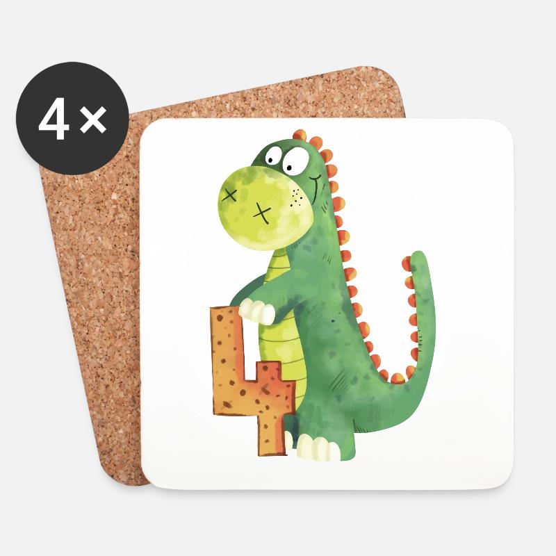 Dino Mit Zahl 4 I Vierter Geburtstag Dinosaurier - Untersetzer (4er-Set) - Weiß