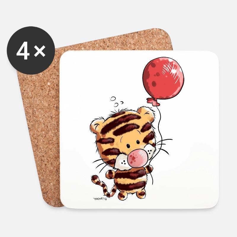 Niedlicher Tiger mit Ballon I Luftballon Tierkind  - Untersetzer (4er-Set) - Weiß