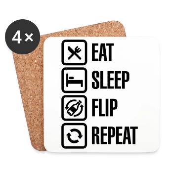 Eat - Sleep - Bottle Flip - Repeat - Coasters (set of 4) - white - Front