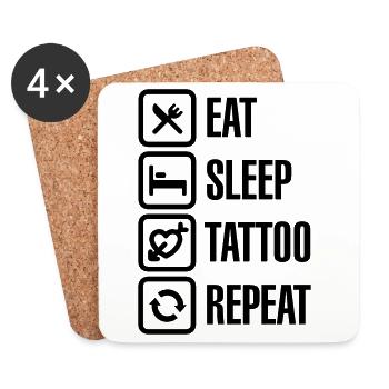 Eat - Sleep - Tattoo - Repeat - Coasters (set of 4) - white - Front
