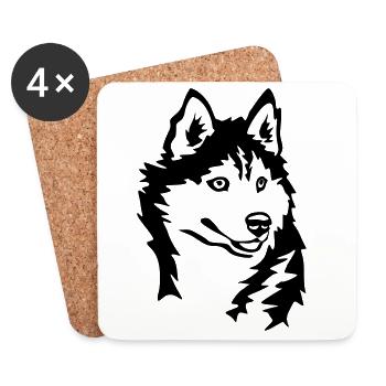 Tête de Husky - Dessous de verre (lot de 4) - blanc - Devant
