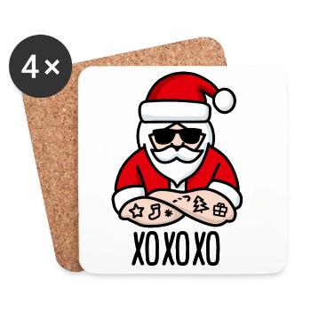 xoxoxo xoxo xo ho câlins et bisous père Noël - Dessous de verre (lot de 4) - blanc - Devant