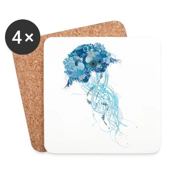 blue jellyfish with corals, shells and sea anemones - Coasters (set of 4) - white - Front