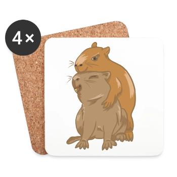 Câlin de bébés capybara - Dessous de verre (lot de 4) - blanc - Devant