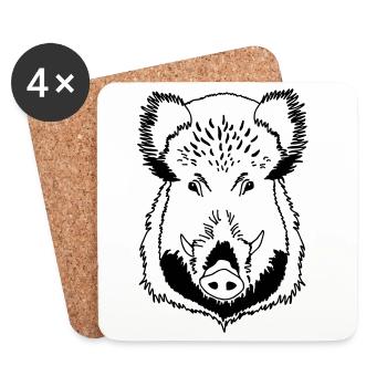 Wild boar head black and white - Coasters (set of 4) - white - Front
