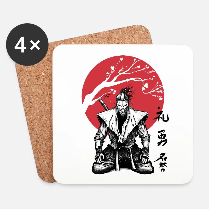 Samurai Bushido Ronin Ninja Respect Honor Courage - Dessous de verre (lot de 4) - blanc