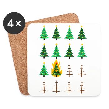 arbre de Noël brûlant, Noël, arbre de Noël - Dessous de verre (lot de 4) - blanc - Devant