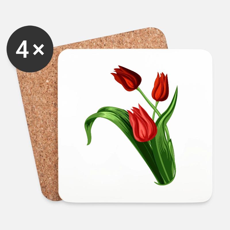 Elegant rote Tulpen Illustration - Untersetzer (4er-Set) - Weiß