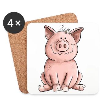 Cochon heureux - Dessous de verre (lot de 4) - blanc - Devant