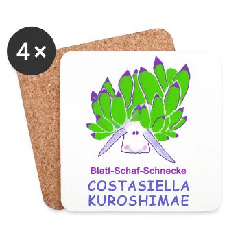 Blatt-Schaf-Schnecke, Costasiella kuroshimae - Untersetzer (4er-Set) - Weiß - Vorne