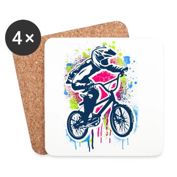 Buntes Bmx Bike | Bmx Fahrrad fahren | Bmx Rad - Untersetzer (4er-Set) - Weiß - Vorne
