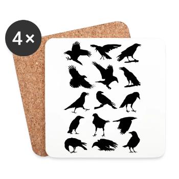 Crows, ravens, birds, bird, corvus, cabbage raven - Coasters (set of 4) - white - Front
