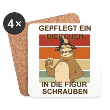 Faultier Bier Saufen Vatertag Bierspruch - Untersetzer (4er-Set) - Weiß - Vorne