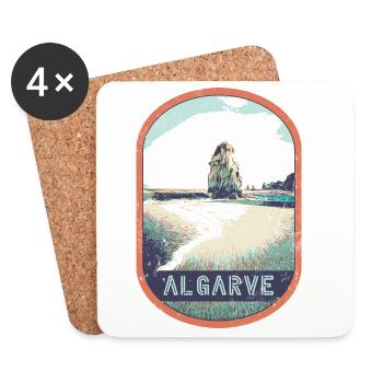 Retro-Abzeichen, Algarve Portugal, Strand Sommersonne - Untersetzer (4er-Set) - Weiß - Vorne