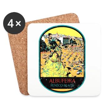 Albufeira Algarve Portugal, plage été soleil rétro - Dessous de verre (lot de 4) - blanc - Devant