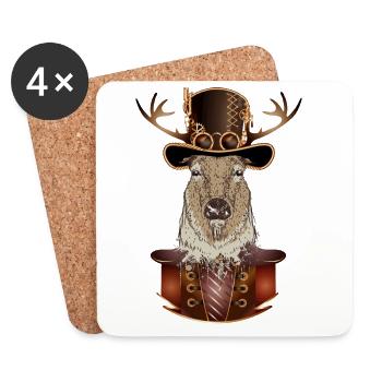 Cerf steampunk avec chapeau cylindre antique - Dessous de verre (lot de 4) - blanc - Devant