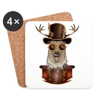 Cerf steampunk avec chapeau cylindrique et lunettes - Dessous de verre (lot de 4) - blanc - Devant