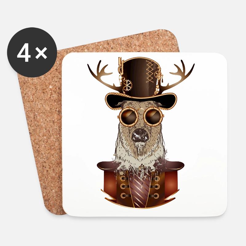 Steampunk Hirsch mit Zylinder Hut und Brille - Untersetzer (4er-Set) - Weiß