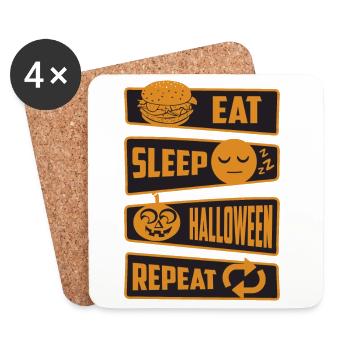 Manger, dormir, Halloween, répéter - Dessous de verre (lot de 4) - blanc - Devant