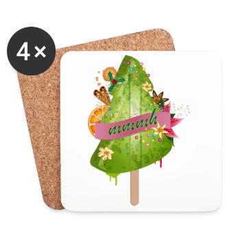 leuchtendes Weihnachtsbaum Eis u.Weihnachtsschmuck - Untersetzer (4er-Set) - Weiß - Vorne