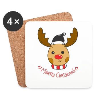 Cute Rudolph Reindeer Christmas Design - Coasters (set of 4) - white - Front