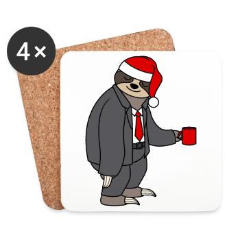 Faultier Anzug Büro Weihnachtsmütze Weihnachtsmann - Untersetzer (4er-Set) - Weiß - Vorne