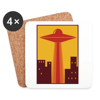 70s UFO over city - Coasters (set of 4) - white - Front