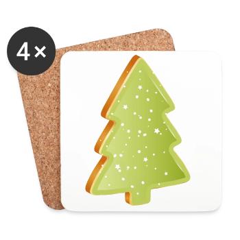Biscuits au sapin de Noël avec glaçage vert - Dessous de verre (lot de 4) - blanc - Devant