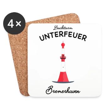 Bremerhaven, Leuchtturm Unterfeuer, Nordsee - Untersetzer (4er-Set) - Weiß - Vorne