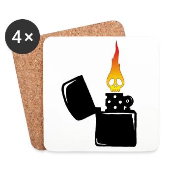 Flammenschädel und schwarzes Feuerzeug - Untersetzer (4er-Set) - Weiß - Vorne