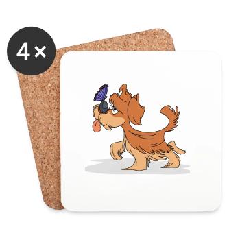 Hund mit Schmetterling - Untersetzer (4er-Set) - Weiß - Vorne