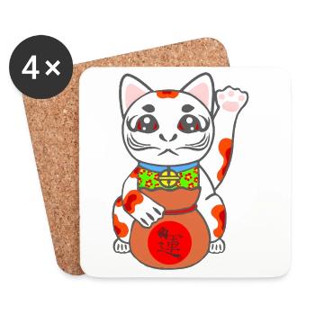 Maneki Neko, Glückskatze, japanese Bobtail Katze - Untersetzer (4er-Set) - Weiß - Vorne