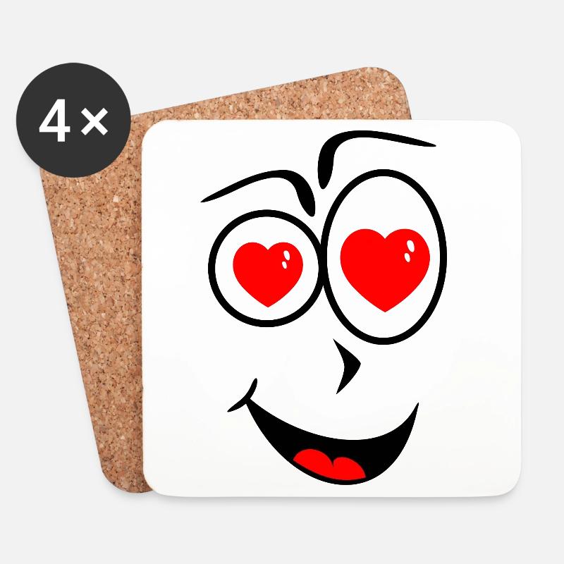 Lächelndes Gesicht mit Herzaugen - Untersetzer (4er-Set) - Weiß