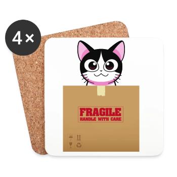 Chaton sur boîte fragile kawaii - Dessous de verre (lot de 4) - blanc - Devant