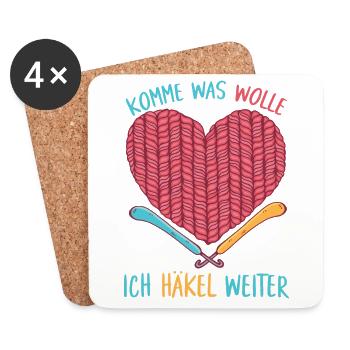 Komme was wolle Ich häkel weiter Häkeln Geschenk - Untersetzer (4er-Set) - Weiß - Vorne