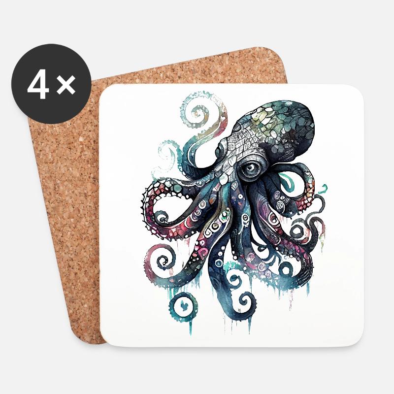 Cooles Wasserfarben Aquarell Oktopus Design - Untersetzer (4er-Set) - Weiß