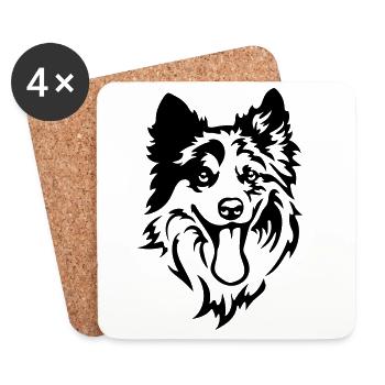 Tête de Border Collie - Dessous de verre (lot de 4) - blanc - Devant