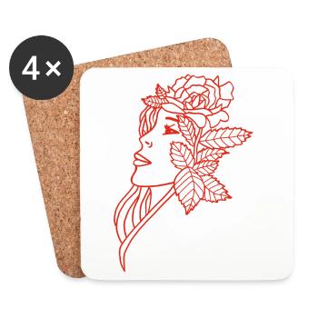 The Lady and the Rose (red) - Coasters (set of 4) - white - Front