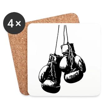 Gants de boxe noirs accrochés aux cordons - Dessous de verre (lot de 4) - blanc - Devant