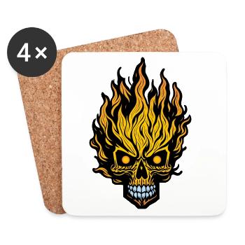 Flammender Schädel - Untersetzer (4er-Set) - Weiß - Vorne