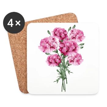 faszinierender rosafarbene Blumenstrauß aus Nelken - Untersetzer (4er-Set) - Weiß - Vorne