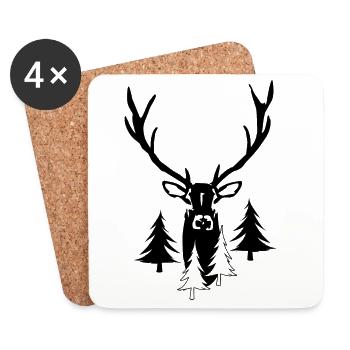 Randonnée dans la forêt de cerfs fiers : nature - Dessous de verre (lot de 4) - blanc - Devant