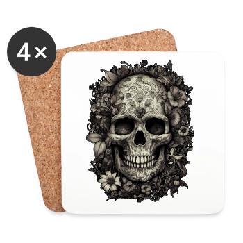 Cool boho skull with tattoos and flowers - Coasters (set of 4) - white - Front