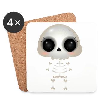 cute skull with dark eye sockets and eyelashes - Coasters (set of 4) - white - Front