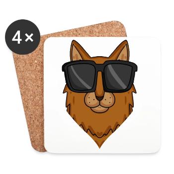 Chat cool avec des lunettes de soleil - race de chat somalien - Dessous de verre (lot de 4) - blanc - Devant