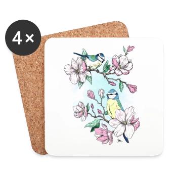 Blue and magnolias - Coasters (set of 4) - white - Front