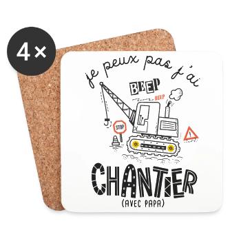 Je peux pas j ai Chantier humour naissance - Dessous de verre (lot de 4) - blanc - Devant