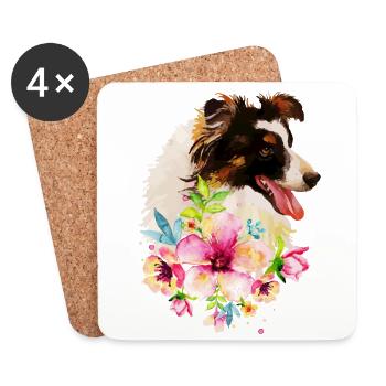 Watercolor Collie Dog - Coasters (set of 4) - white - Front
