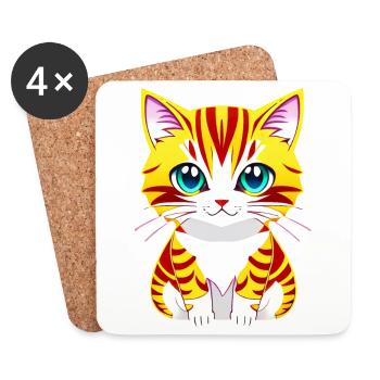 Adorable illustration d’un chat aux yeux bleus - Dessous de verre (lot de 4) - blanc - Devant